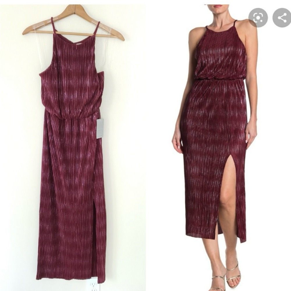 Lush Burgundy Midi Dress with Slit -new with tags. NWT